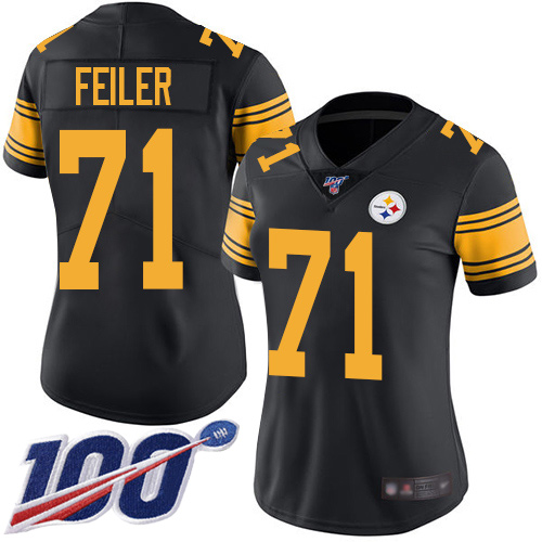 Women Pittsburgh Steelers Football #71 Limited Black Matt Feiler 100th Season Rush Vapor Untouchable Nike NFL Jersey